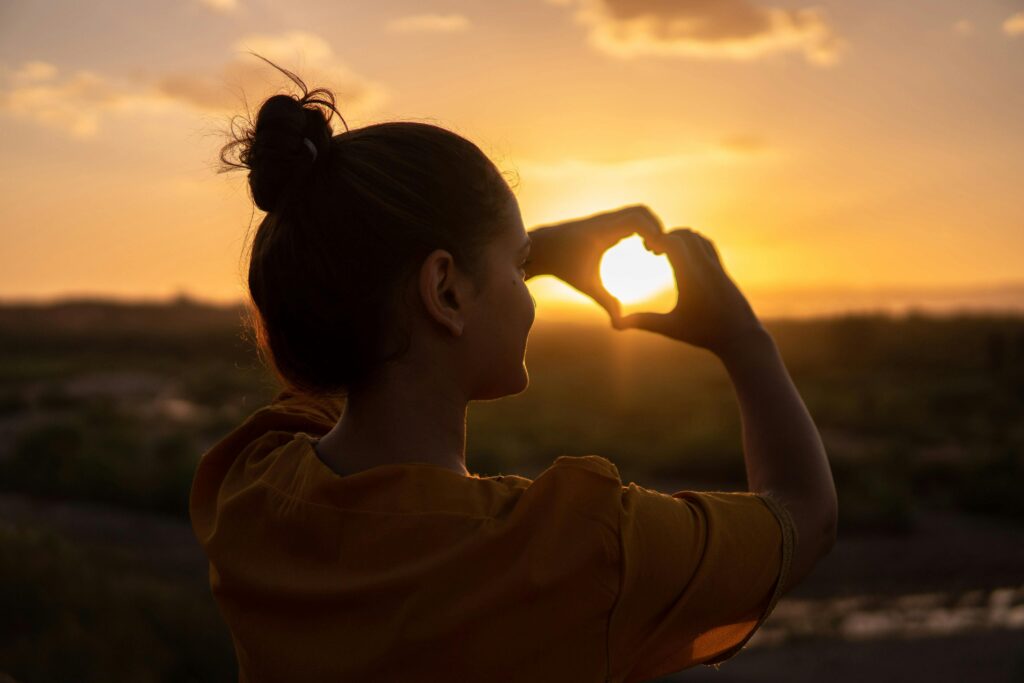 A girl being happy and at peace